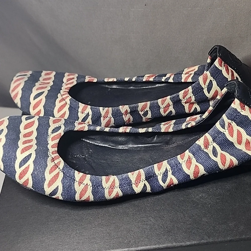 Tory Burch Blue and Red Chain Flats